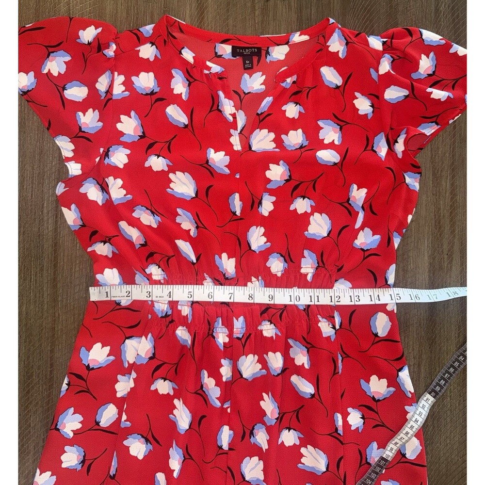 Talbots Classic Red Floral Flutter Sleeve Flounce Hem Dress Women’s Size 6P EUC - Picture 9 of 16
